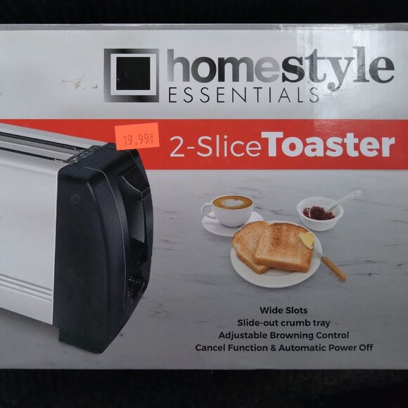 HOMESTYLE ESSENTIALS 2-SLICE TOASTER ADJUSTABLE BROWNING/CANCEL FUNCTION USED 1x - Picture 2 of 9